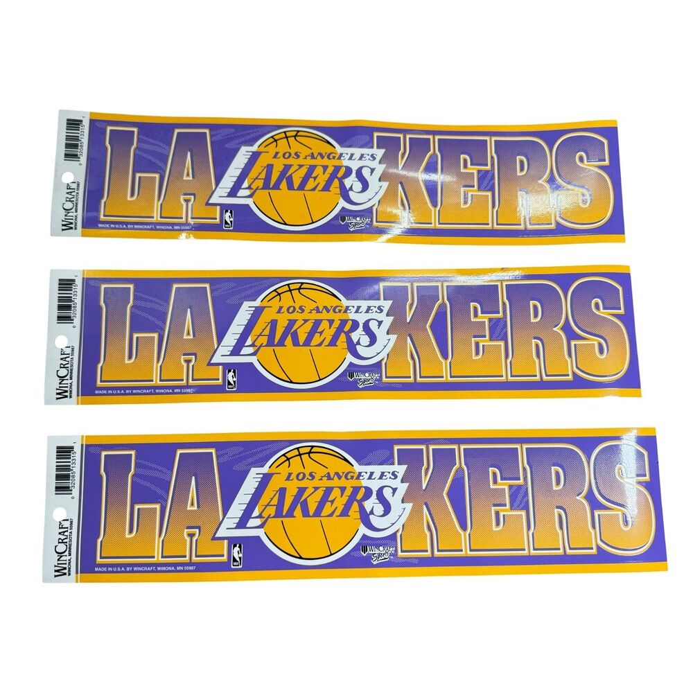 Vintage Los Angeles Lakers Bumper Sticker LOT of 3 By Wincraft NEW UNUSED RARE